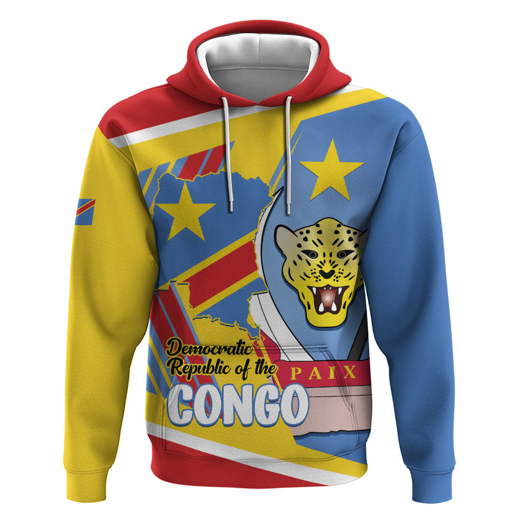 DR Congo Independence Day Personalized Zip Hoodie Congo-Kinshasa Coat Of Arms Style