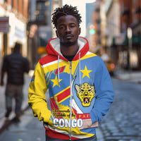 DR Congo Independence Day Personalized Zip Hoodie Congo-Kinshasa Coat Of Arms Style