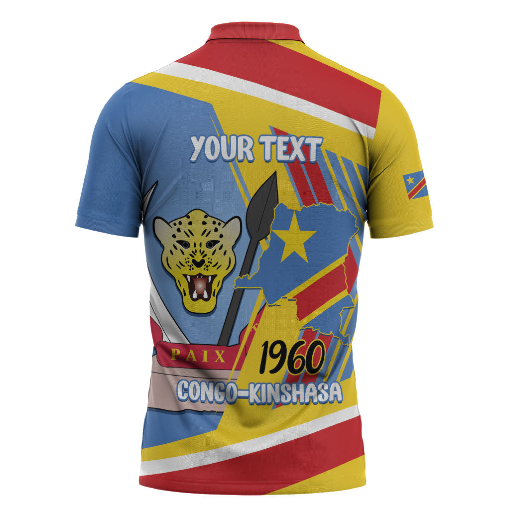DR Congo Independence Day Personalized Zipper Polo Shirt Congo-Kinshasa Coat Of Arms Style