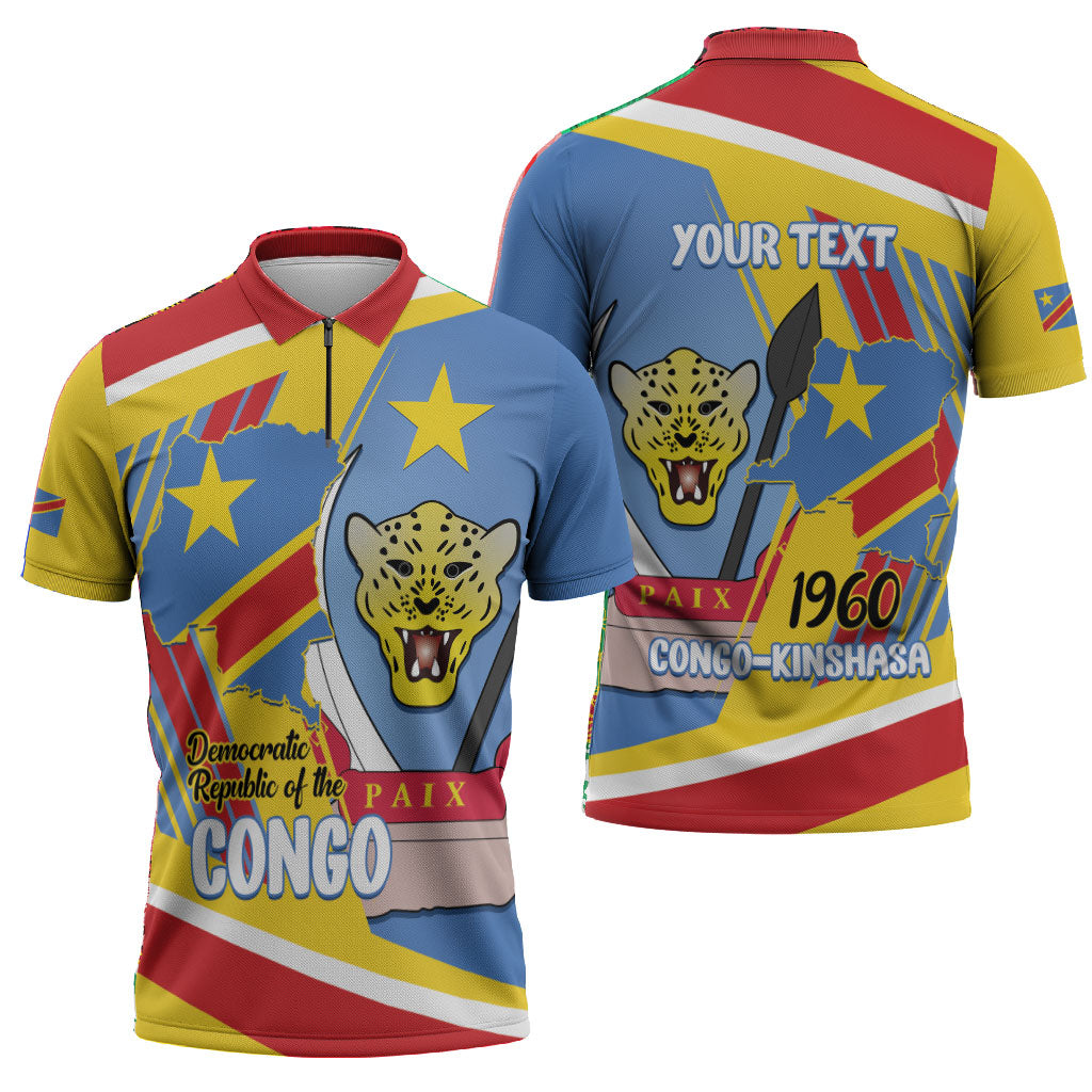 DR Congo Independence Day Personalized Zipper Polo Shirt Congo-Kinshasa Coat Of Arms Style
