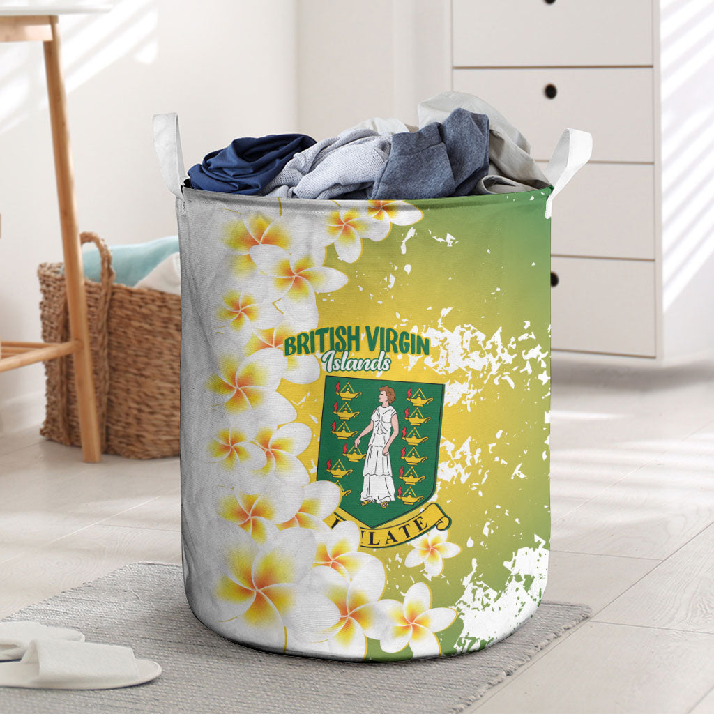 British Virgin Islands Day Laundry Basket Vigilate Plumeria Alba Coat Of Arms
