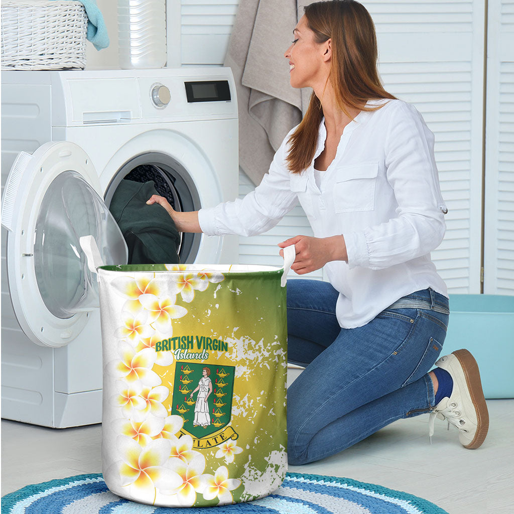 British Virgin Islands Day Laundry Basket Vigilate Plumeria Alba Coat Of Arms