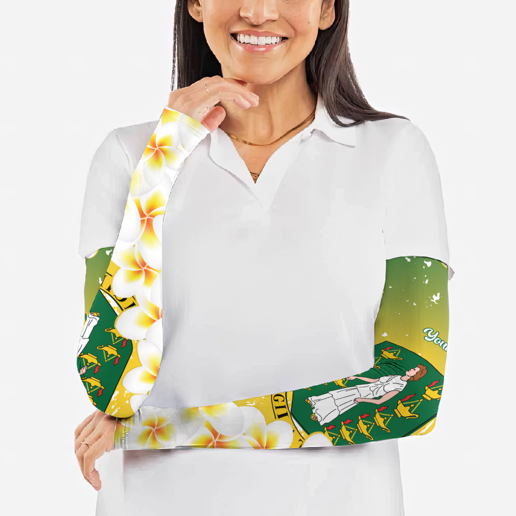British Virgin Islands Day Personalised Arm Sleeves Vigilate Plumeria Alba Coat Of Arms