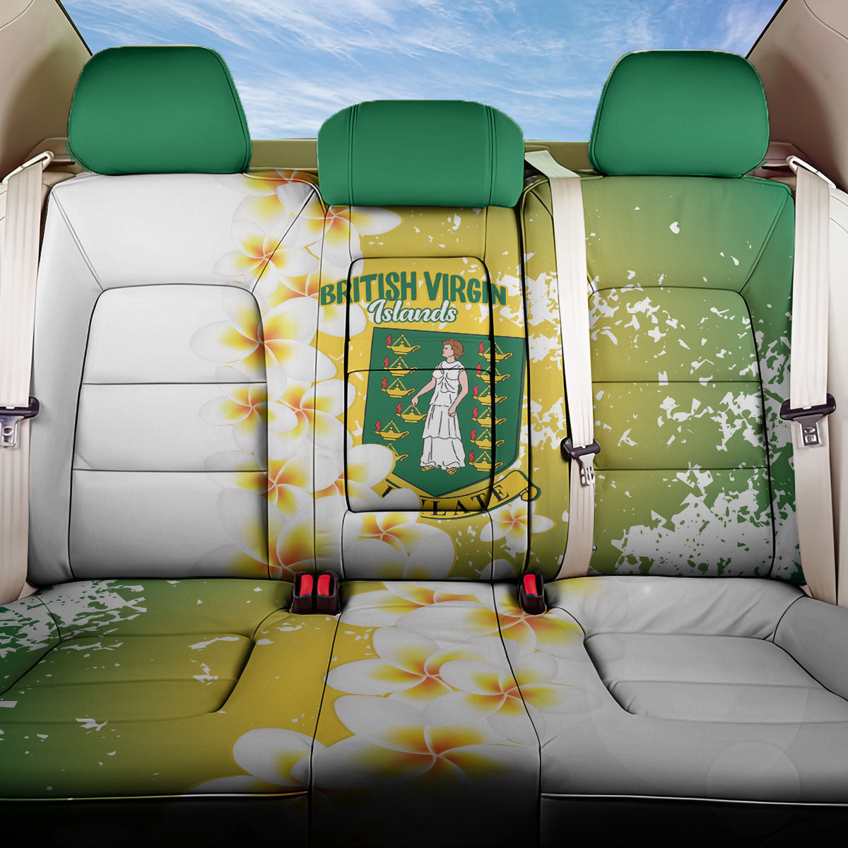 British Virgin Islands Day Back Car Seat Cover Vigilate Plumeria Alba Coat Of Arms