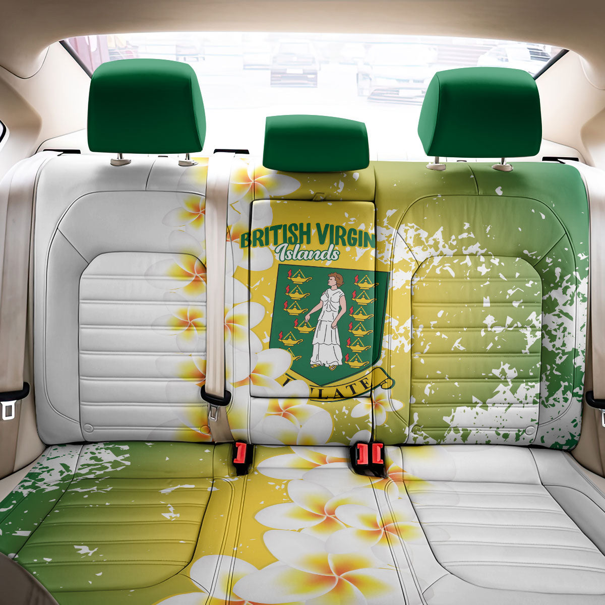 British Virgin Islands Day Back Car Seat Cover Vigilate Plumeria Alba Coat Of Arms