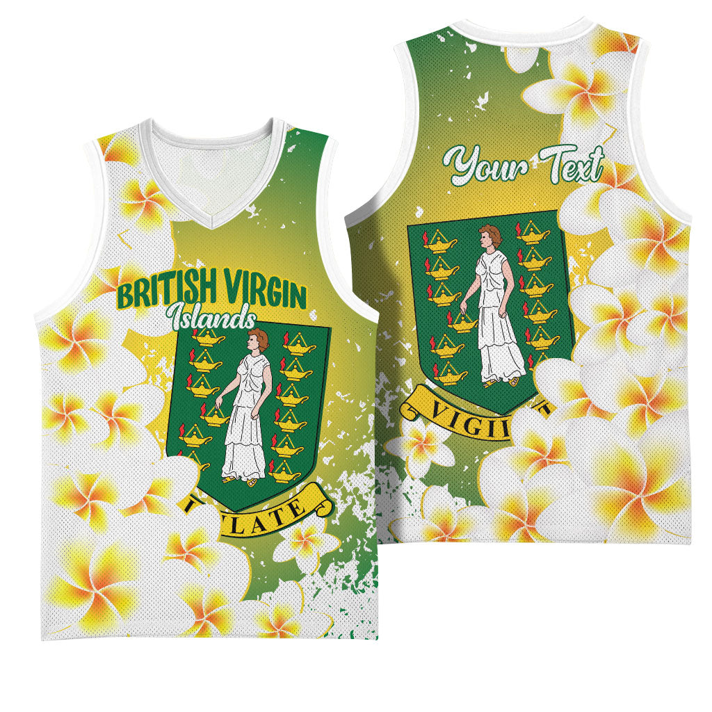 British Virgin Islands Day Personalised Basketball Jersey Vigilate Plumeria Alba Coat Of Arms