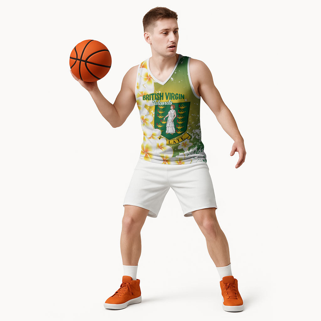 British Virgin Islands Day Personalised Basketball Jersey Vigilate Plumeria Alba Coat Of Arms