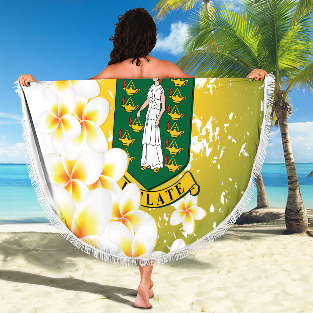 British Virgin Islands Day Beach Blanket Vigilate Plumeria Alba Coat Of Arms