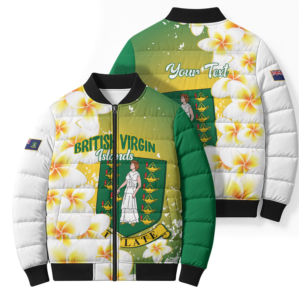 British Virgin Islands Day Personalised Bomber Puffer Jacket Vigilate Plumeria Alba Coat Of Arms