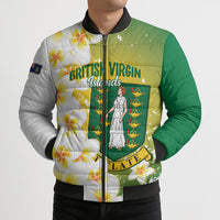 British Virgin Islands Day Personalised Bomber Puffer Jacket Vigilate Plumeria Alba Coat Of Arms