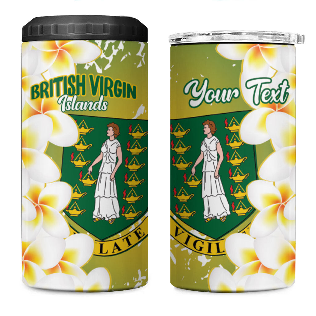 British Virgin Islands Day Personalised 4 in 1 Can Cooler Tumbler Vigilate Plumeria Alba Coat Of Arms