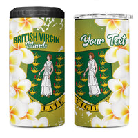 British Virgin Islands Day Personalised 4 in 1 Can Cooler Tumbler Vigilate Plumeria Alba Coat Of Arms