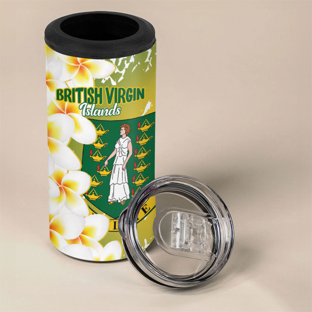 British Virgin Islands Day Personalised 4 in 1 Can Cooler Tumbler Vigilate Plumeria Alba Coat Of Arms