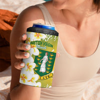 British Virgin Islands Day Personalised 4 in 1 Can Cooler Tumbler Vigilate Plumeria Alba Coat Of Arms