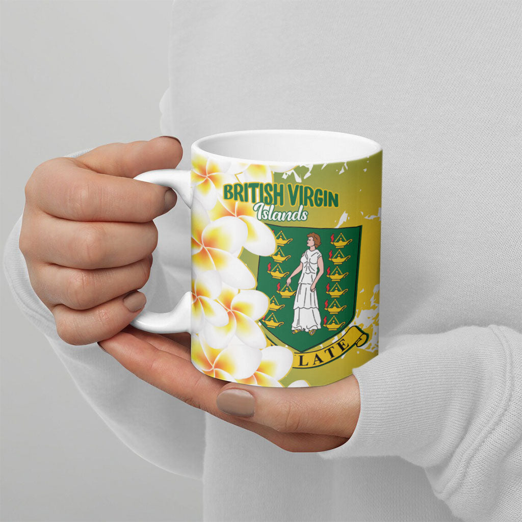 British Virgin Islands Day Personalised Ceramic Mug Vigilate Plumeria Alba Coat Of Arms