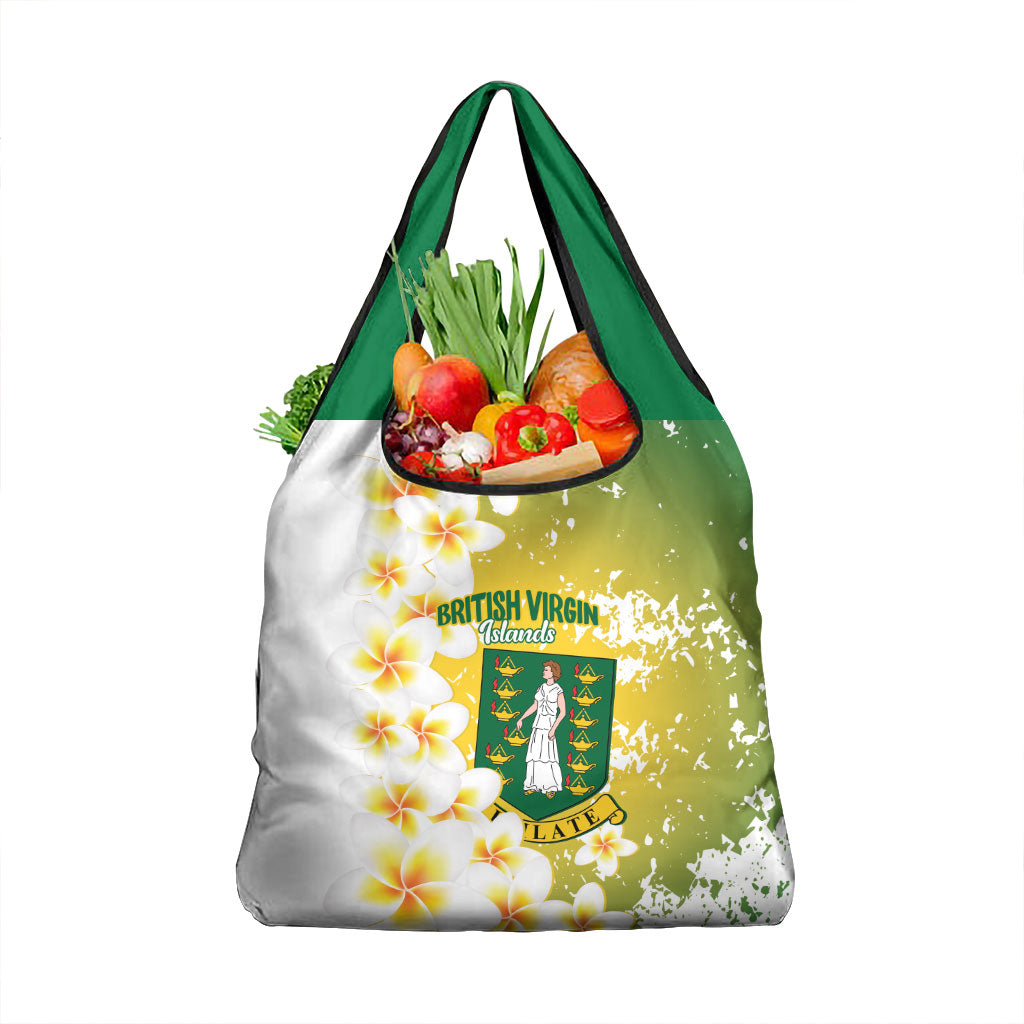British Virgin Islands Day Grocery Bag Vigilate Plumeria Alba Coat Of Arms