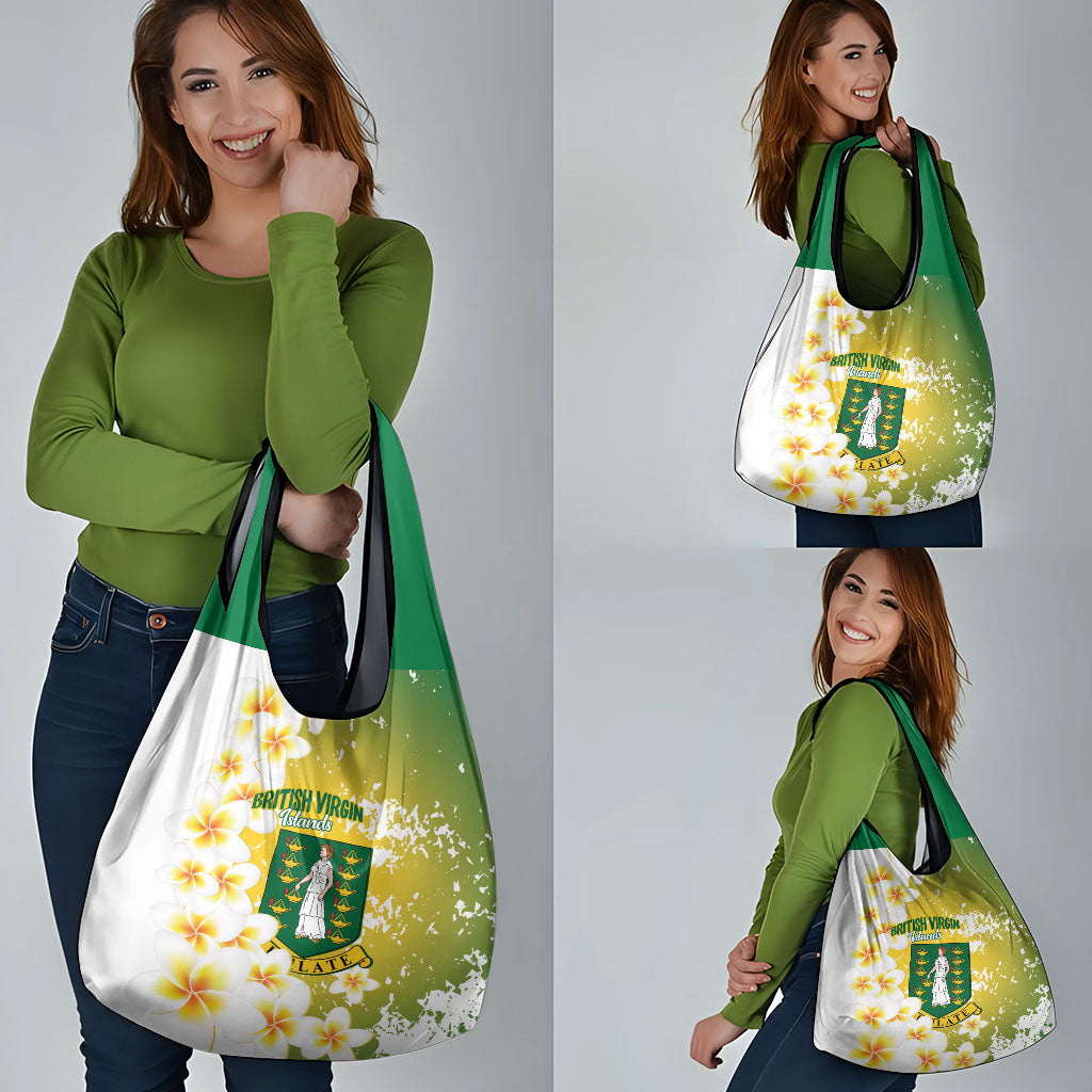 British Virgin Islands Day Grocery Bag Vigilate Plumeria Alba Coat Of Arms