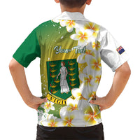 British Virgin Islands Day Personalised Kid Hawaiian Shirt Vigilate Plumeria Alba Coat Of Arms