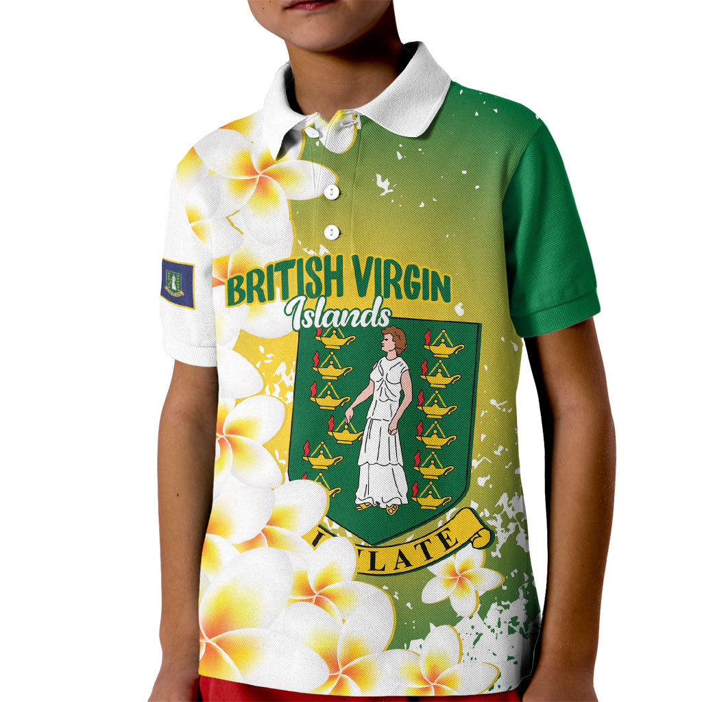 British Virgin Islands Day Personalised Kid Polo Shirt Vigilate Plumeria Alba Coat Of Arms