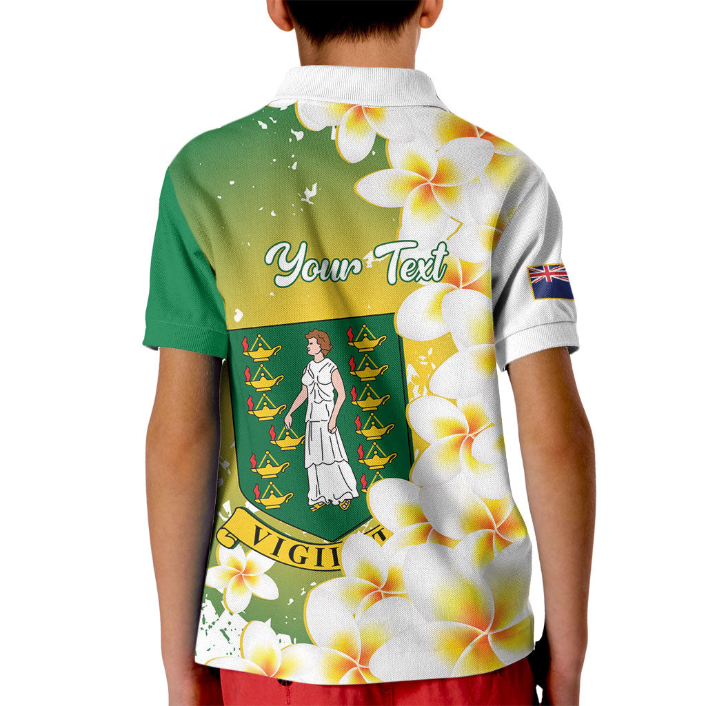 British Virgin Islands Day Personalised Kid Polo Shirt Vigilate Plumeria Alba Coat Of Arms