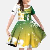 British Virgin Islands Day Personalised Kid Short Sleeve Dress Vigilate Plumeria Alba Coat Of Arms