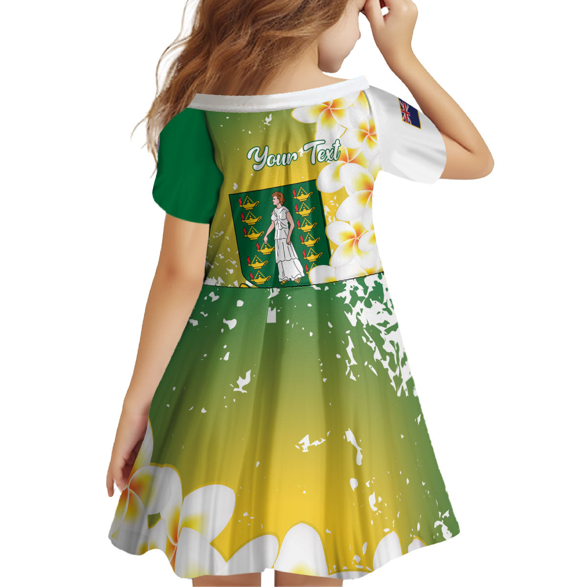 British Virgin Islands Day Personalised Kid Short Sleeve Dress Vigilate Plumeria Alba Coat Of Arms