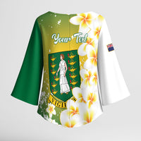 British Virgin Islands Day Personalised Kimono Sleeve Blouse Vigilate Plumeria Alba Coat Of Arms