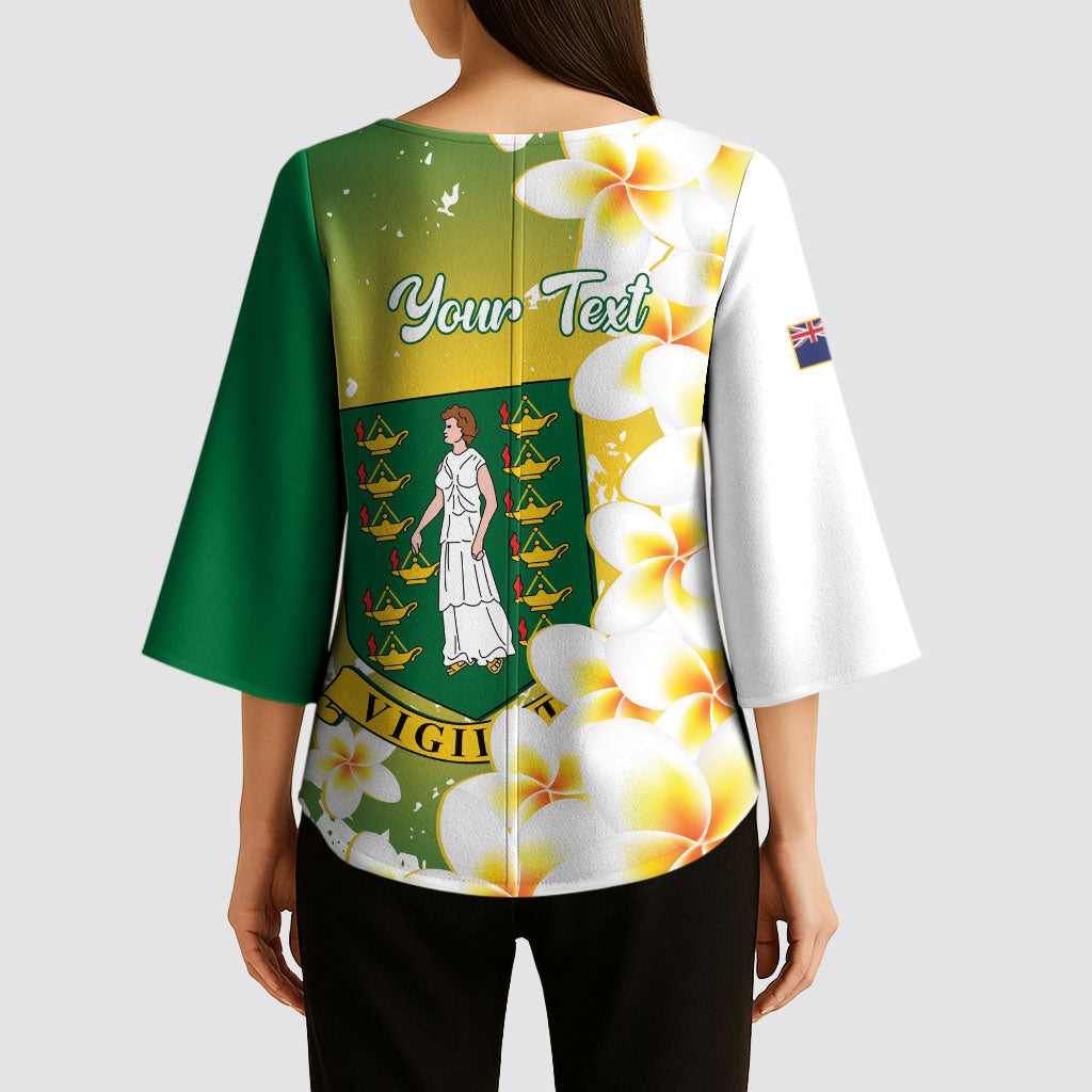 British Virgin Islands Day Personalised Kimono Sleeve Blouse Vigilate Plumeria Alba Coat Of Arms