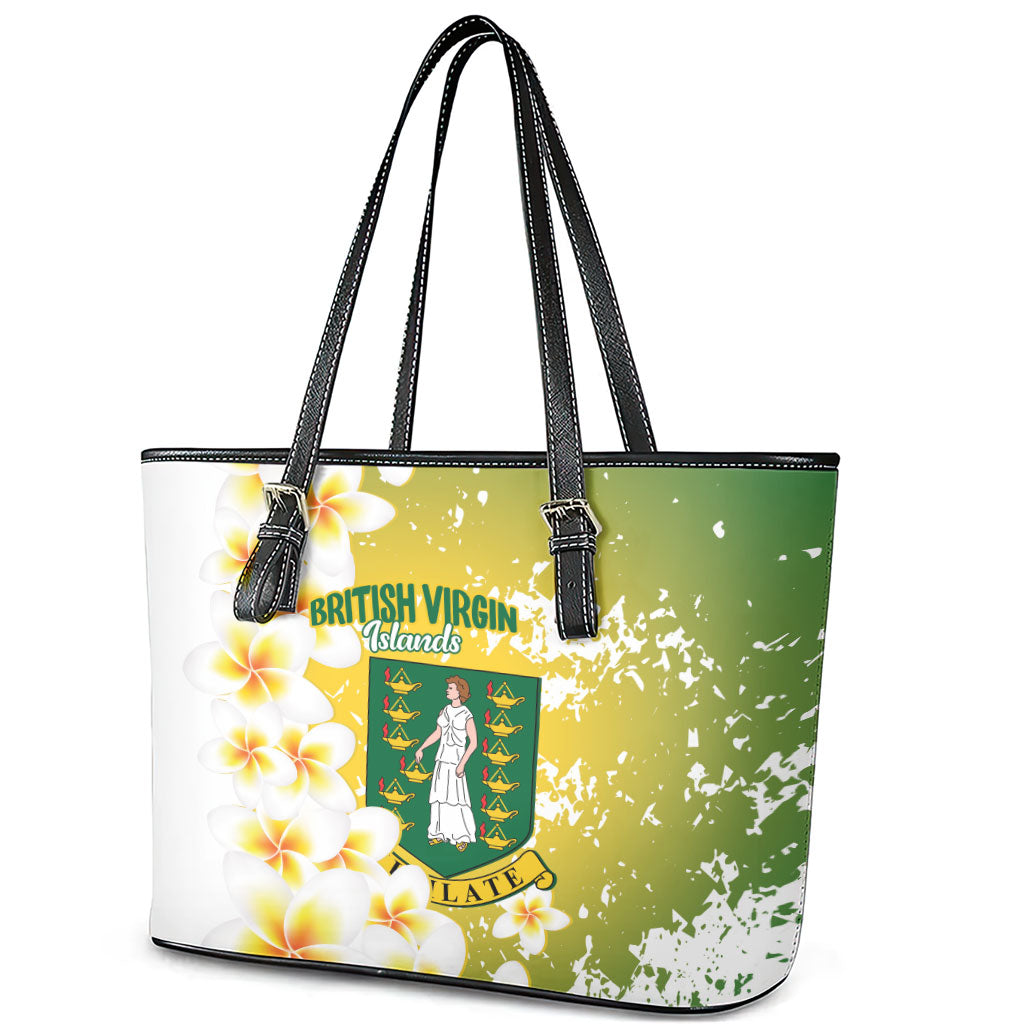 British Virgin Islands Day Leather Tote Bag Vigilate Plumeria Alba Coat Of Arms