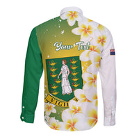 British Virgin Islands Day Personalised Long Sleeve Button Shirt Vigilate Plumeria Alba Coat Of Arms