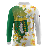 British Virgin Islands Day Personalised Long Sleeve Polo Shirt Vigilate Plumeria Alba Coat Of Arms