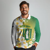 British Virgin Islands Day Personalised Long Sleeve Polo Shirt Vigilate Plumeria Alba Coat Of Arms