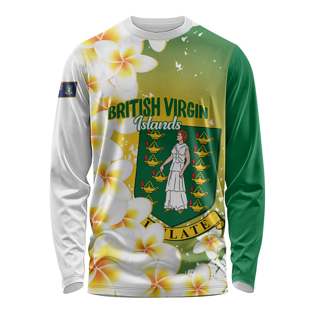 British Virgin Islands Day Personalised Long Sleeve Shirt Vigilate Plumeria Alba Coat Of Arms