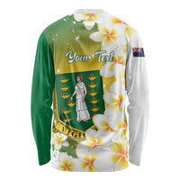 British Virgin Islands Day Personalised Long Sleeve Shirt Vigilate Plumeria Alba Coat Of Arms