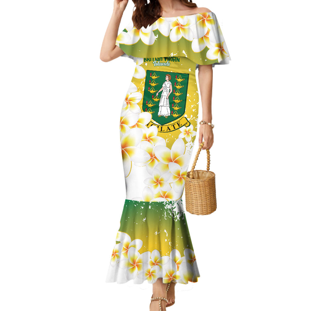 British Virgin Islands Day Personalised Mermaid Dress Vigilate Plumeria Alba Coat Of Arms