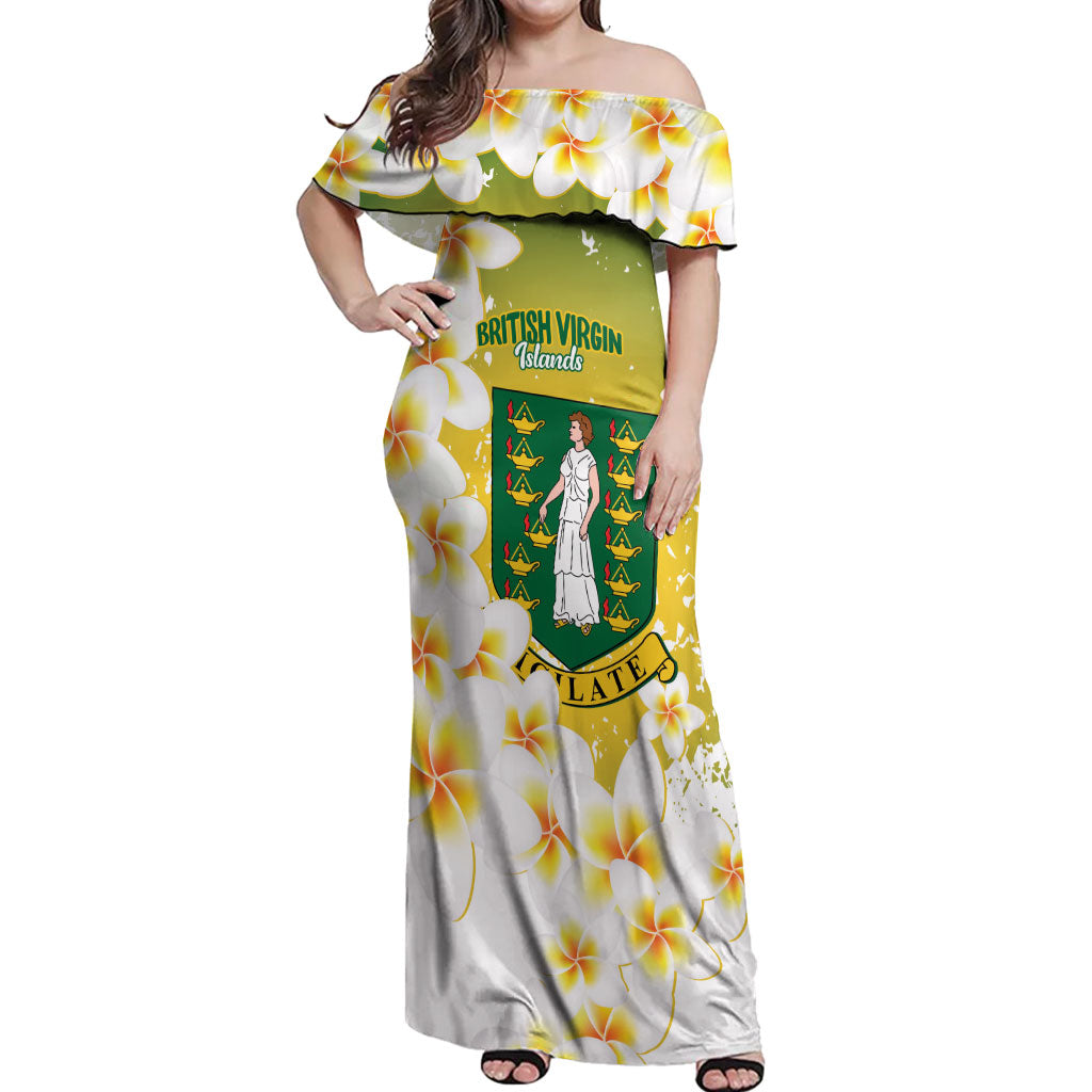 British Virgin Islands Day Personalised Off Shoulder Maxi Dress Vigilate Plumeria Alba Coat Of Arms