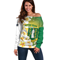 British Virgin Islands Day Personalised Off Shoulder Sweater Vigilate Plumeria Alba Coat Of Arms