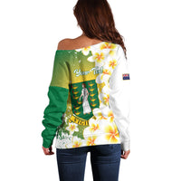 British Virgin Islands Day Personalised Off Shoulder Sweater Vigilate Plumeria Alba Coat Of Arms
