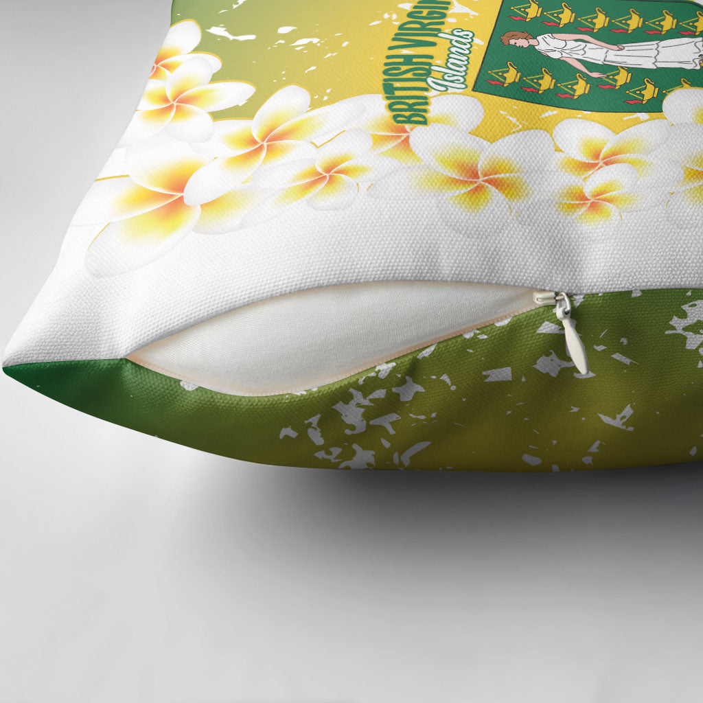 British Virgin Islands Day Pillow Cover Vigilate Plumeria Alba Coat Of Arms