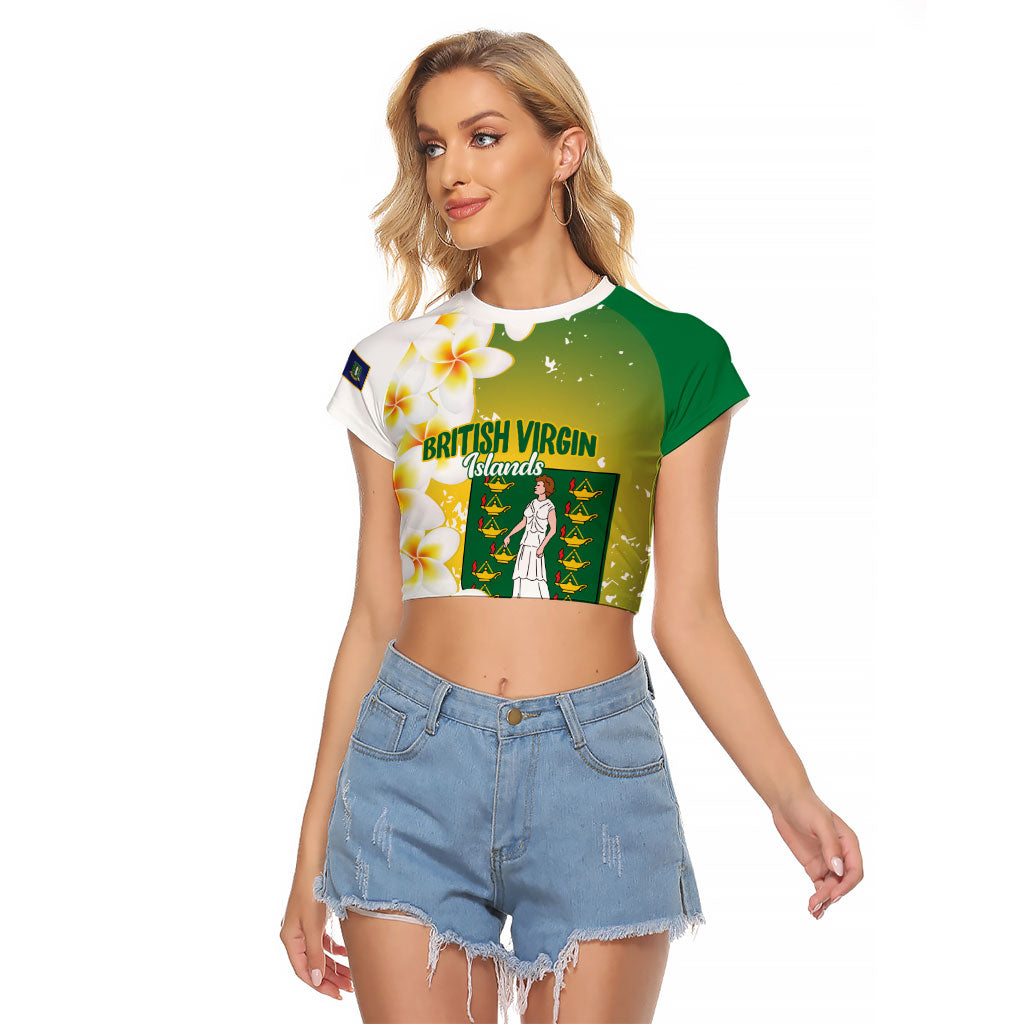 British Virgin Islands Day Personalised Raglan Cropped T Shirt Vigilate Plumeria Alba Coat Of Arms