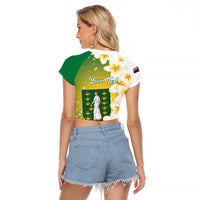 British Virgin Islands Day Personalised Raglan Cropped T Shirt Vigilate Plumeria Alba Coat Of Arms
