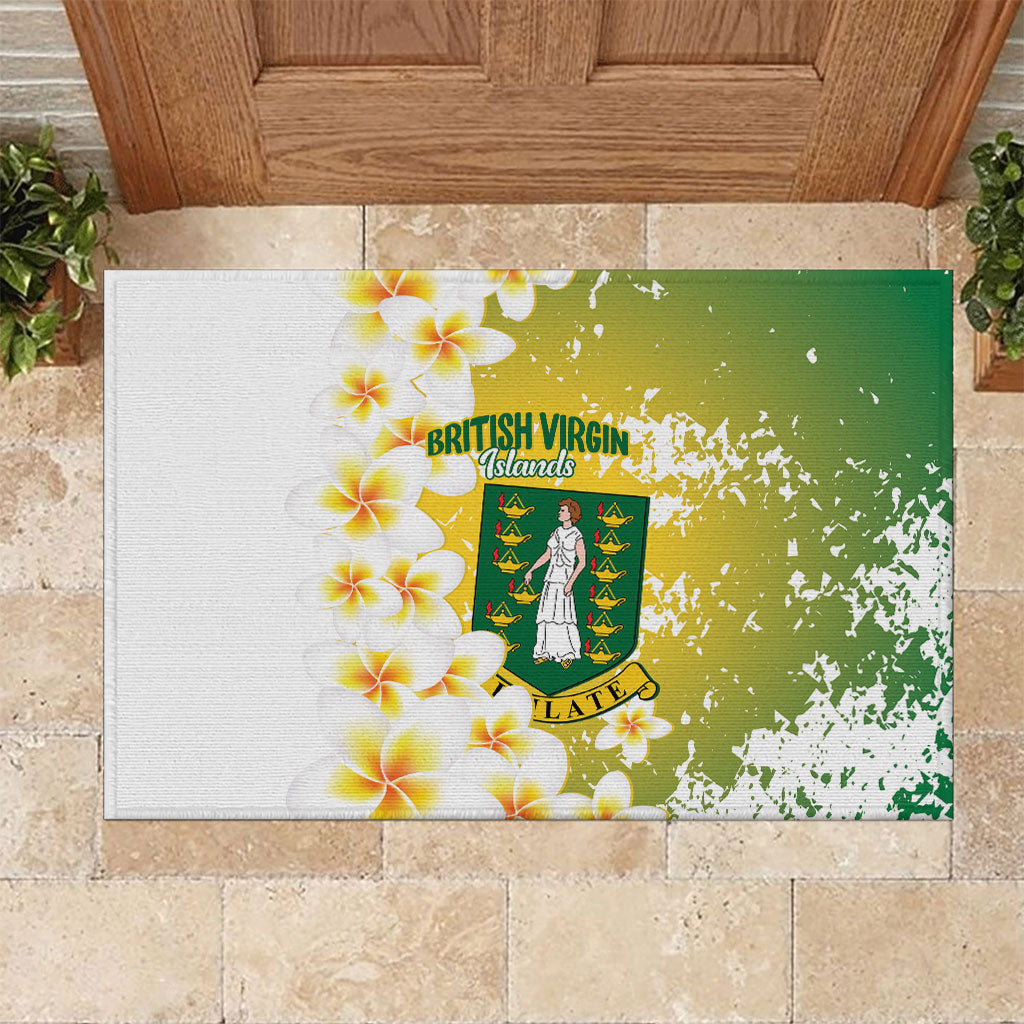 British Virgin Islands Day Rubber Doormat Vigilate Plumeria Alba Coat Of Arms