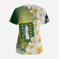 British Virgin Islands Day Personalised Scrub Top Vigilate Plumeria Alba Coat Of Arms
