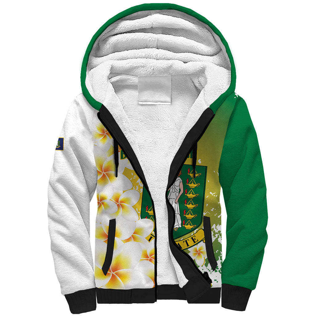 British Virgin Islands Day Personalised Sherpa Hoodie Vigilate Plumeria Alba Coat Of Arms