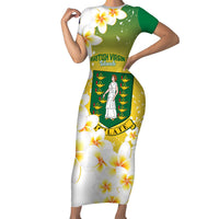 British Virgin Islands Day Personalised Short Sleeve Bodycon Dress Vigilate Plumeria Alba Coat Of Arms