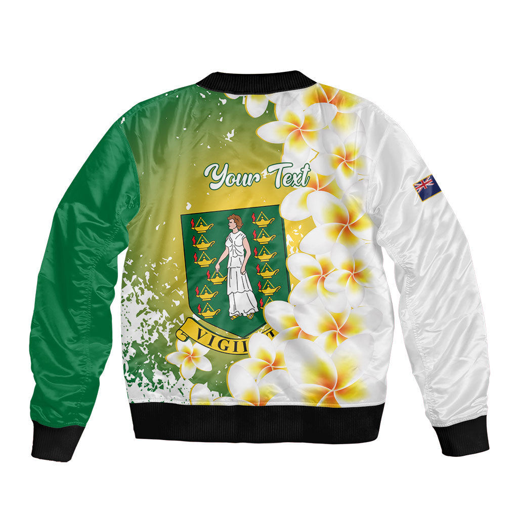 British Virgin Islands Day Personalised Sleeve Zip Bomber Jacket Vigilate Plumeria Alba Coat Of Arms
