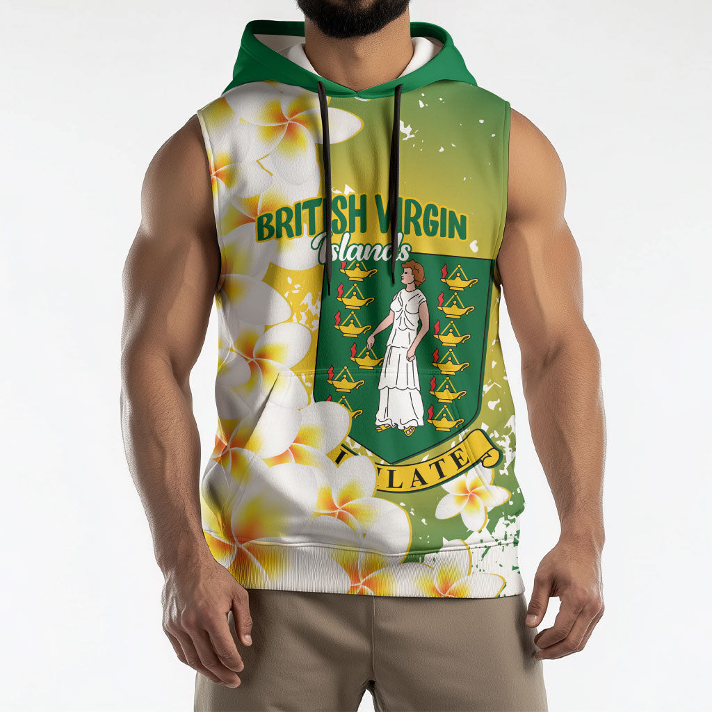 British Virgin Islands Day Personalised Sleeveless Hoodie Vigilate Plumeria Alba Coat Of Arms