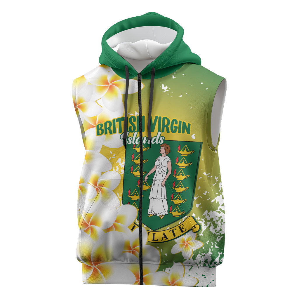 British Virgin Islands Day Personalised Sleeveless Zip Hoodie Vigilate Plumeria Alba Coat Of Arms