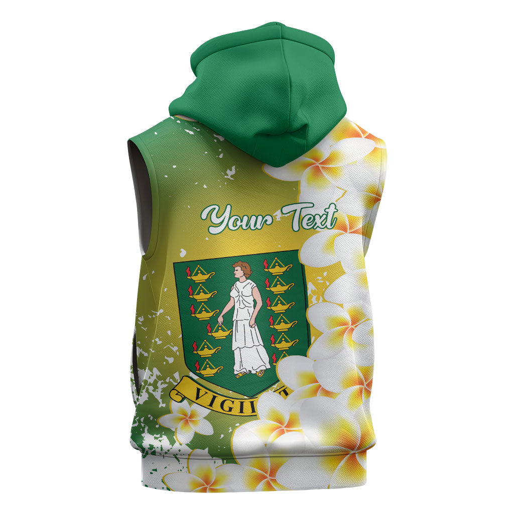 British Virgin Islands Day Personalised Sleeveless Zip Hoodie Vigilate Plumeria Alba Coat Of Arms