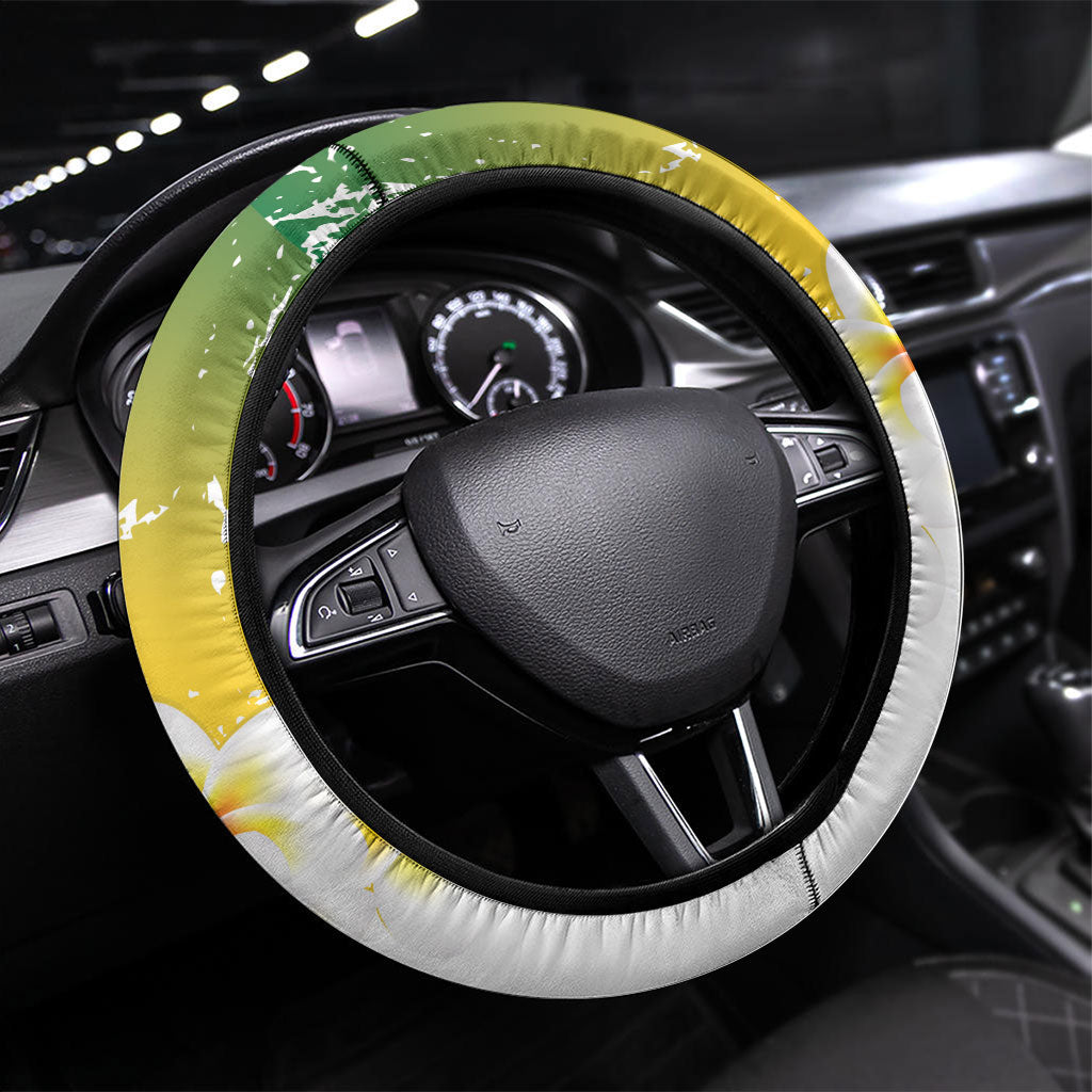 British Virgin Islands Day Steering Wheel Cover Vigilate Plumeria Alba Coat Of Arms